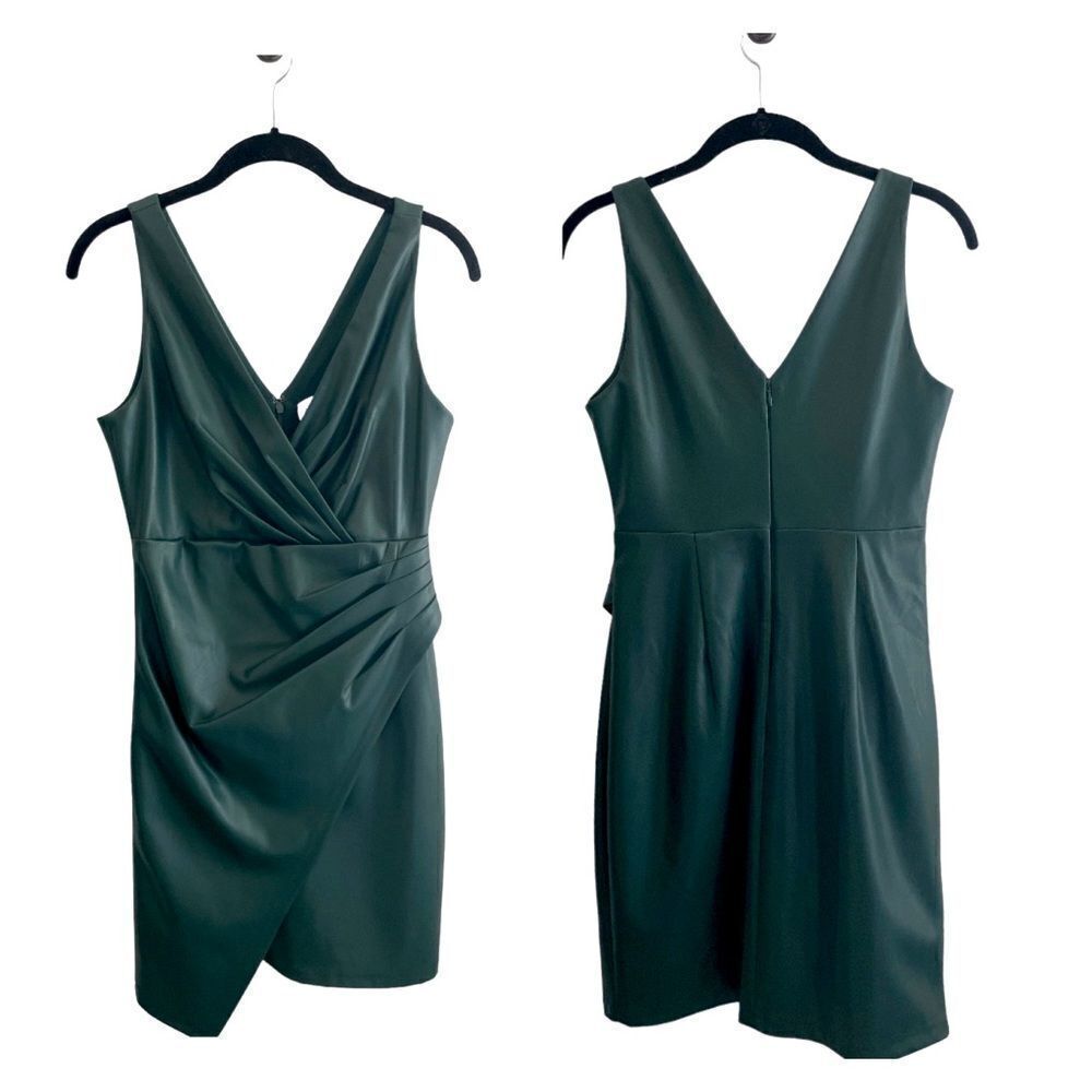 NWT Herve Leger Paris Vegan Leather Draped Dress M in Alpine Green